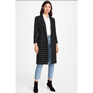 Alice + Olivia Kylie Windowpane Long Coat Jacket Black White Size M